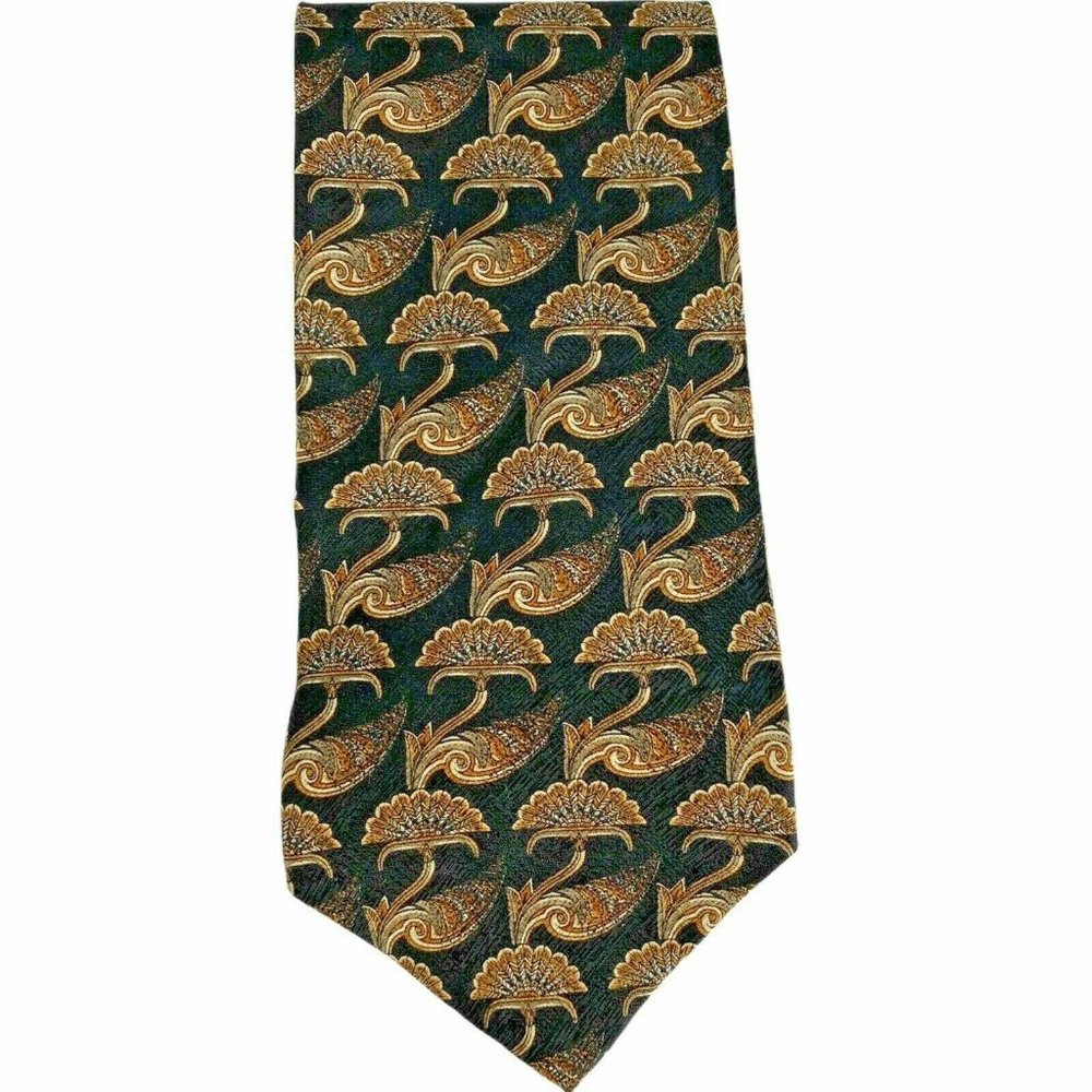 Croft & Barrow Black Gold Leaf Fan Silk USA Tie